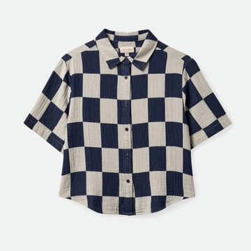 BRIXTON WOMENS MYKONOS BOXY S/S WOVEN WASHED NAVY