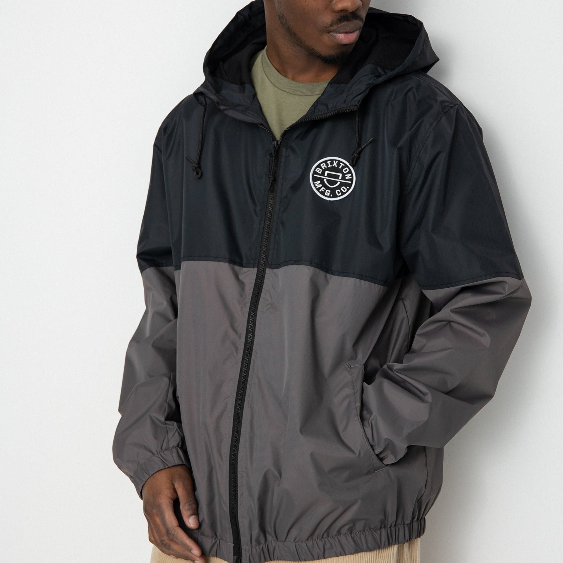BRIXTON CLAXTON CREST LIGHTWEIGHT ZIP JACKET BLACK/CHARCOAL - The Drive Skateshop