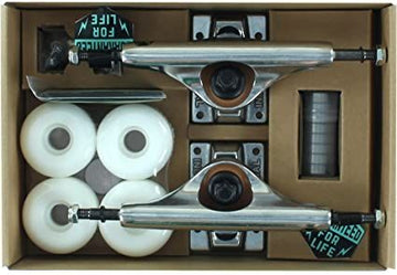 INDUSTRIAL COMPONENT PACK - WHITE 52MM WHEELS/ABEC 7 BEARINGS/RISERS/HARDWARE (8