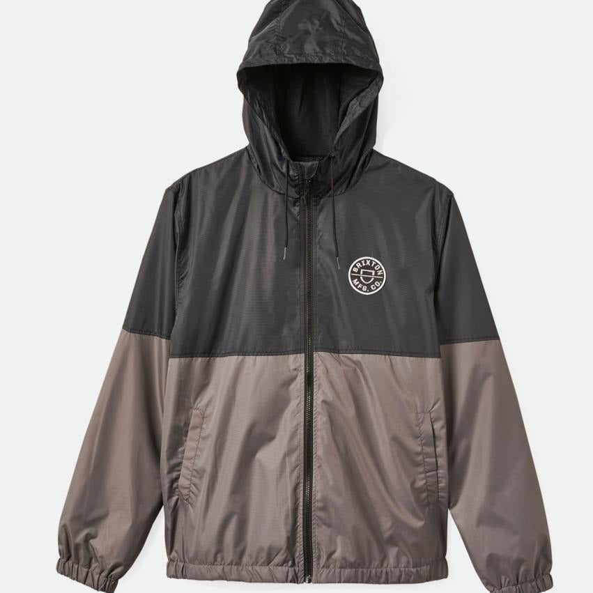 BRIXTON CLAXTON CREST LIGHTWEIGHT ZIP JACKET BLACK/CHARCOAL - The Drive Skateshop