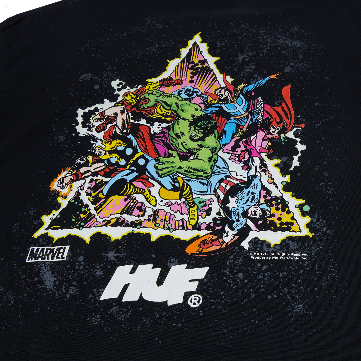 HUF X AVENGERS COSMIC ASSEMBLEDGE TEE BLACK