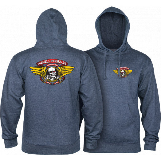 POWELL-PERALTA PULLOVER HOODY - WINGED RIPPER MID-WEIGHT HEATHER NAVY - The Drive Skateshop