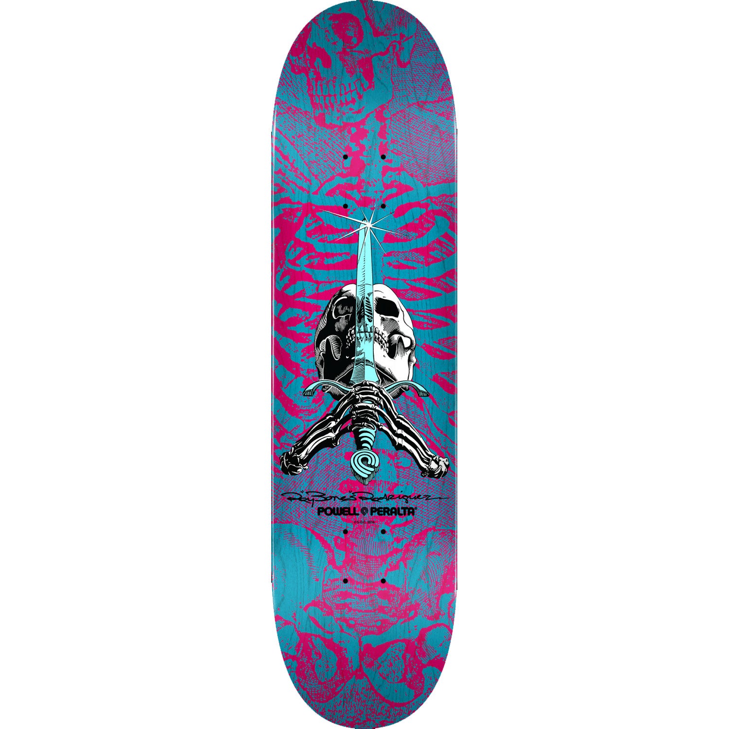 POWELL-PERALTA DECK - SKULL AND SWORD PINK BLUE (8.75") - The Drive Skateshop