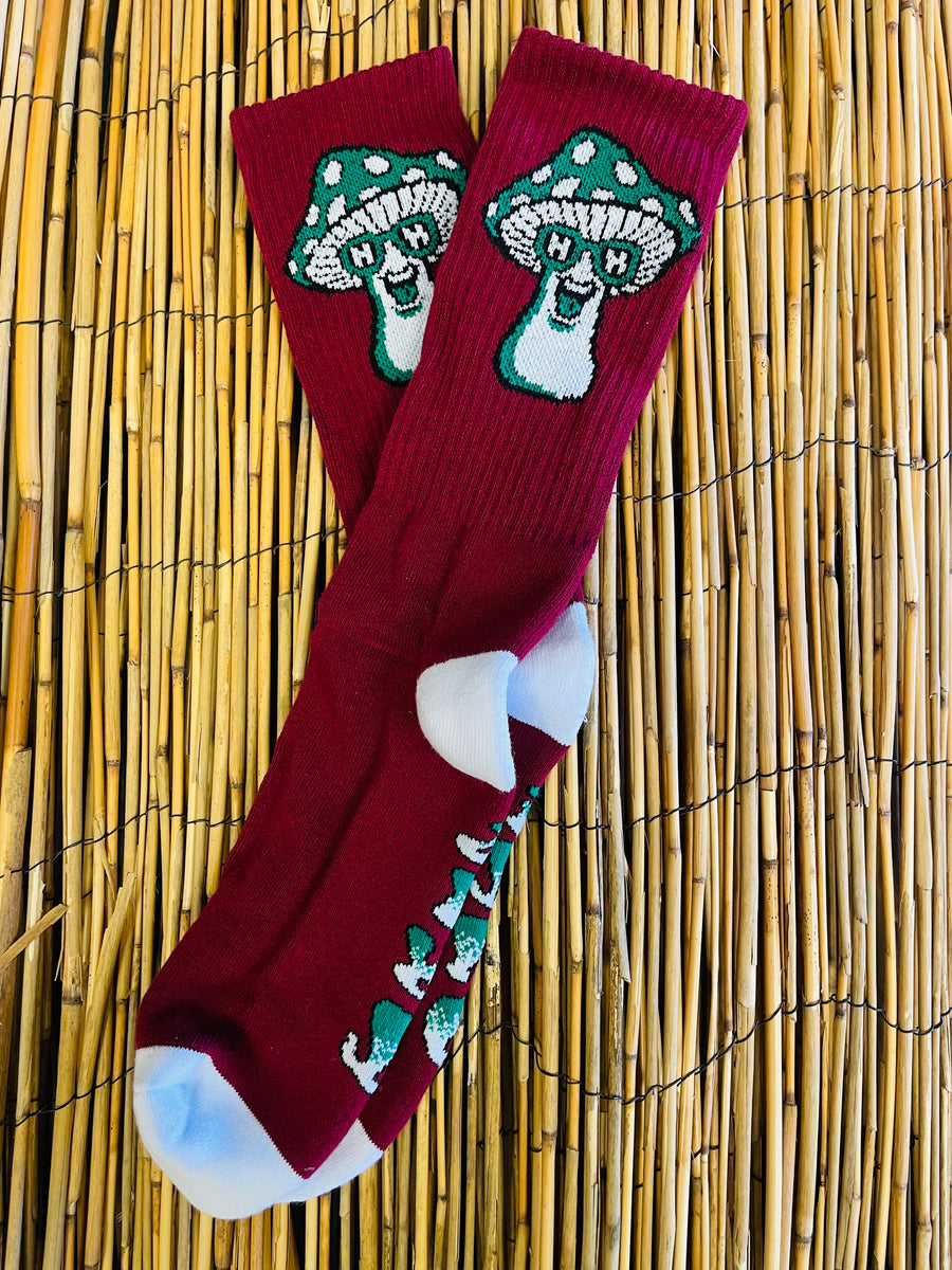 HAPPY HOUR SOCKS MUSHROOM BURGANDY - The Drive Skateshop