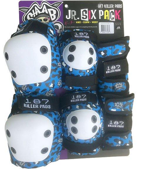 187 JUNIOR PAD SET - BLUE CHEETAH (KNEES,ELBOWS &WRISTS) - The Drive Skateshop