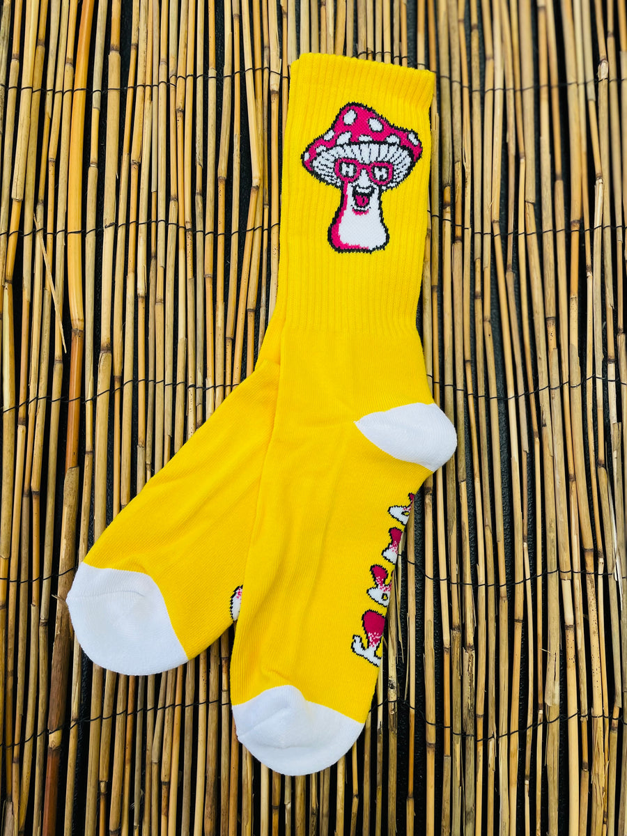 HAPPY HOUR SOCKS MUSHROOM YELLOW - The Drive Skateshop