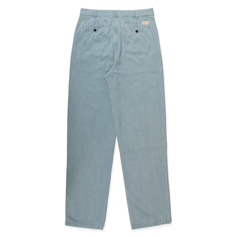 THEORIES BELVEDERE PLEATED DENIM TROUSERS LIGHT WASH BLUE