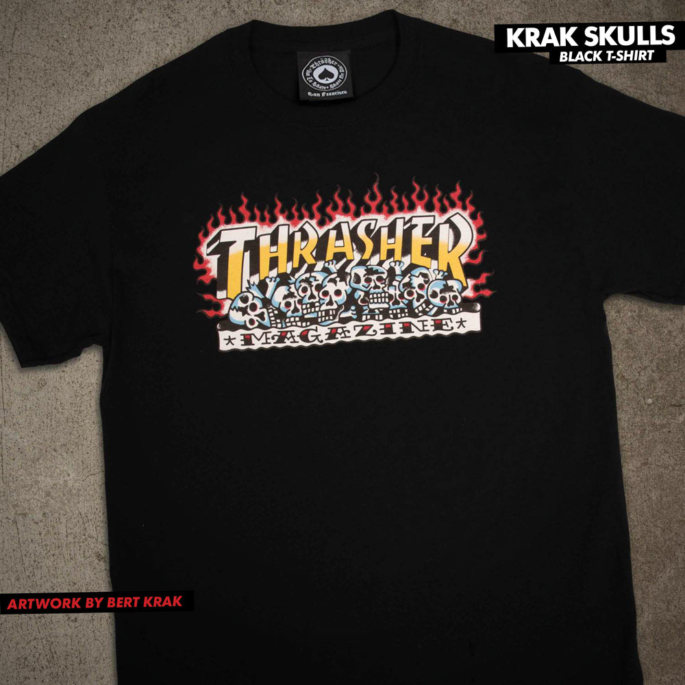 THRASHER KRAK SKULLS T-SHIRT BLACK