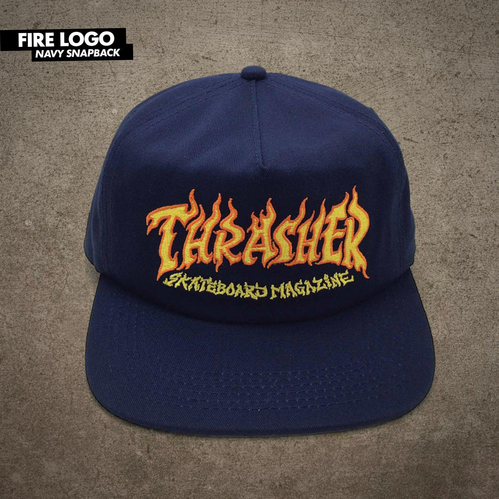 THRASHER FIRE LOGO SNAPBACK NAVY