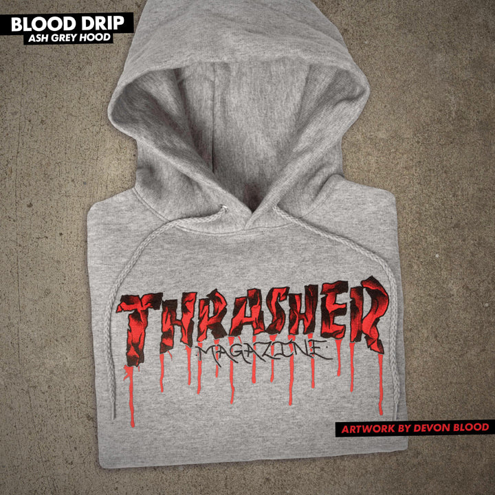 THRASHER SWEATER BLOOD DRIP HOOD GREY