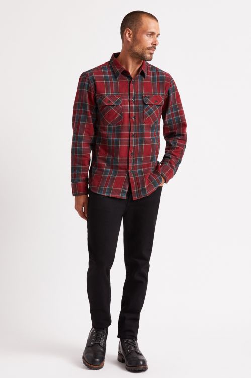 BRIXTON BOWERY L/S FLANNEL - BURGUNDY - The Drive Skateshop