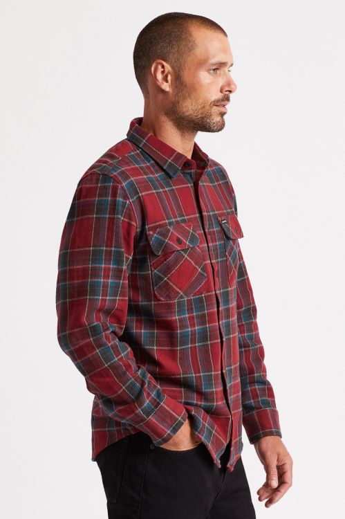 BRIXTON BOWERY L/S FLANNEL - BURGUNDY - The Drive Skateshop
