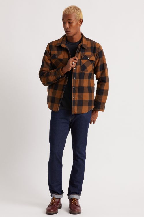 BRIXTON BOWERY LINED L/S FLANNEL - NAVY/COPPER - The Drive Skateshop