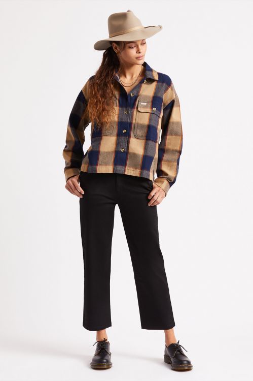 BRIXTON BOWERY W L/S FLANNEL - KHAKI - 100% ORGANIC COTTON - The Drive Skateshop