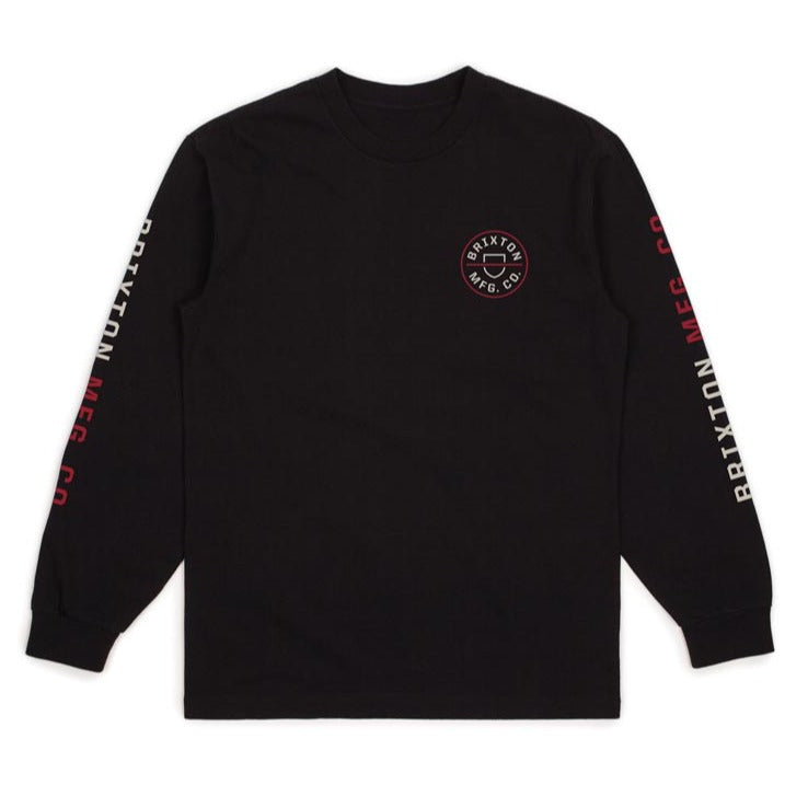 BRIXTON CREST L/S T-SHIRT BLACK/CREAM - The Drive Skateshop
