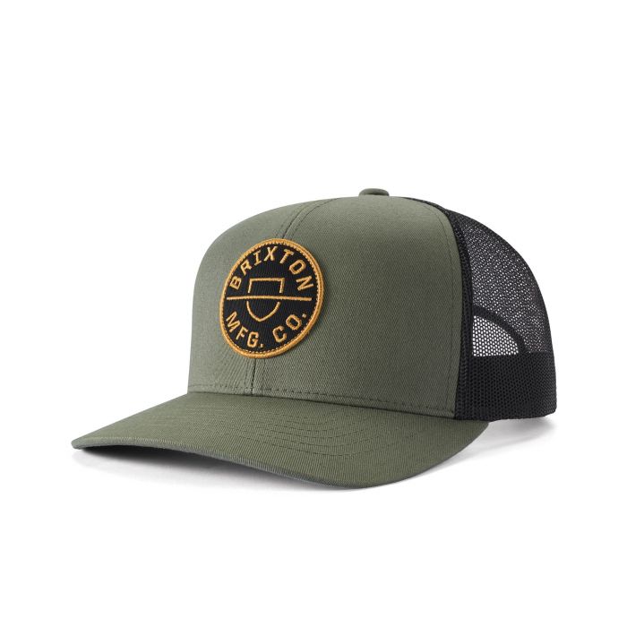 BRIXTON HAT - CREST MP MESH SNAPBACK MILITARY OLIVE - The Drive Skateshop