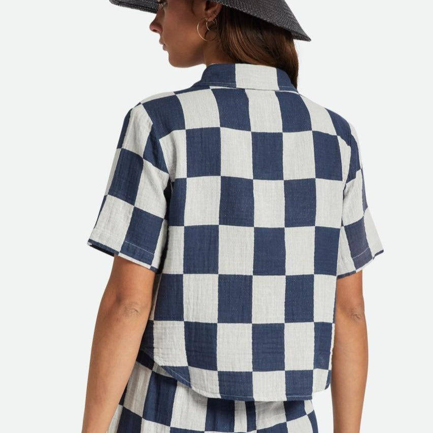 BRIXTON WOMENS MYKONOS BOXY S/S WOVEN WASHED NAVY