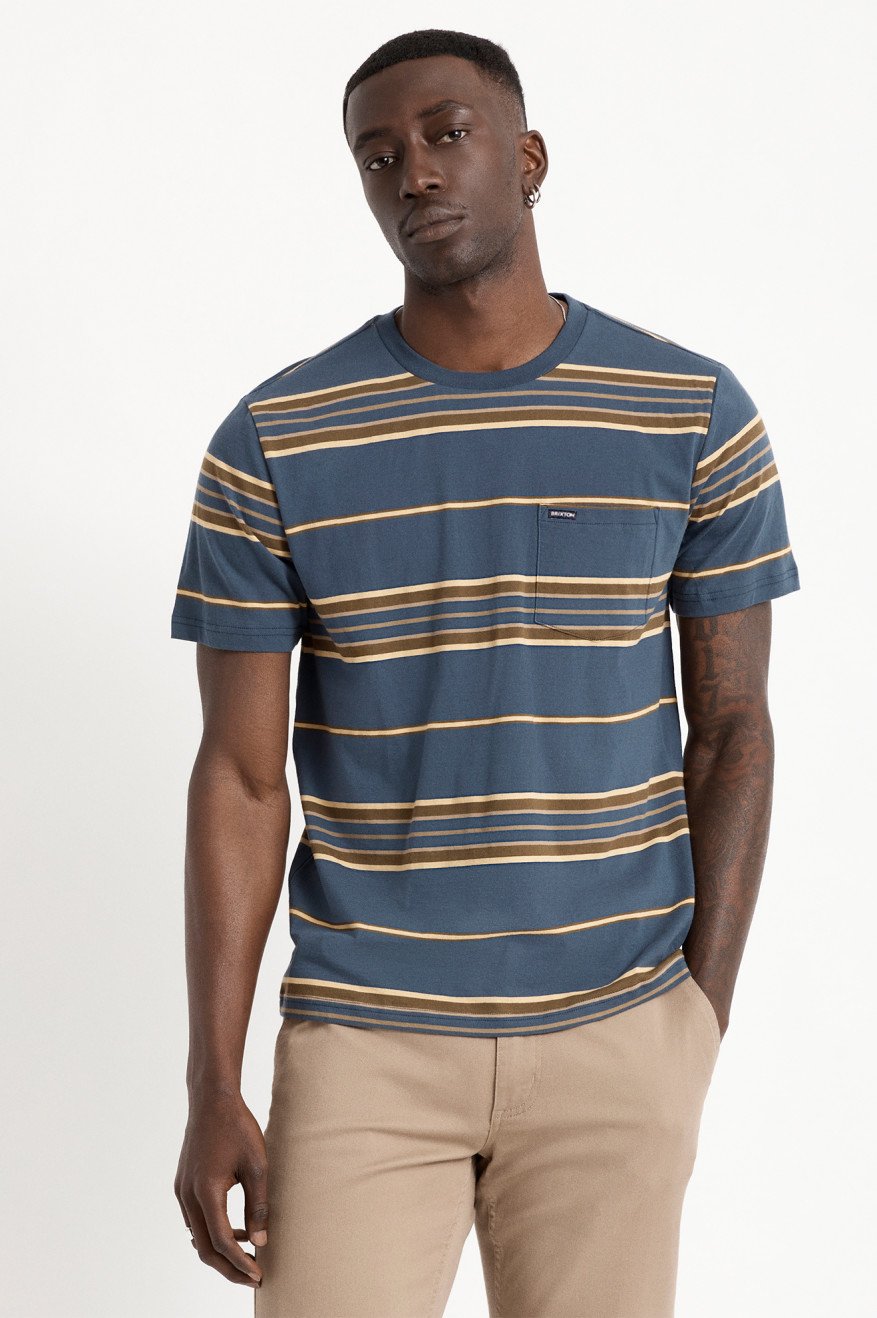 BRIXTON HILT S/S POCKET KNIT WASHED NAVY/BLONDE - The Drive Skateshop