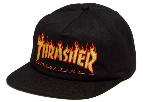 THRASHER FLAME EMB SNAPBACK BLACK - The Drive Skateshop