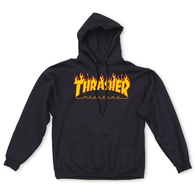 THRASHER FLAME LOGO HOOD BLACK - The Drive Skateshop