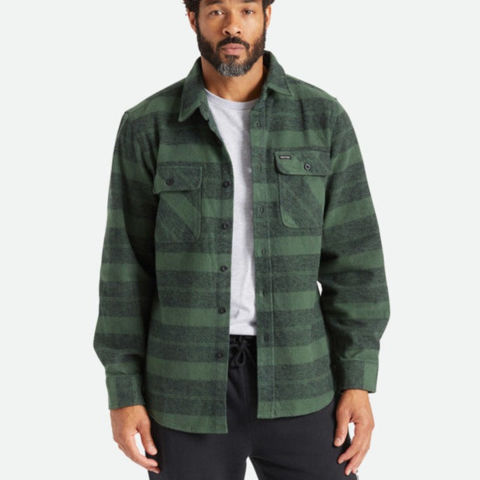BRIXTON L/S BOWERY HEAVY WEIGHT FLANNEL FOREST GREEN - The Drive Skateshop