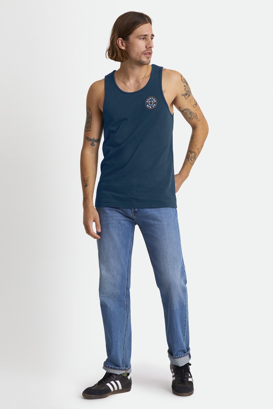 BRIXTON CREST TANK TOP MARINE BLUE - The Drive Skateshop