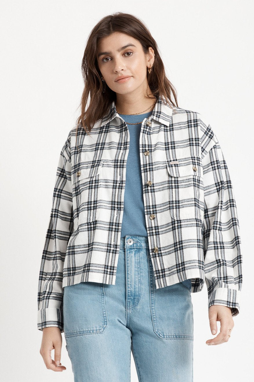 BRIXTON WOMENS BOWERY LW L/S FLANNEL - OFF WHITE