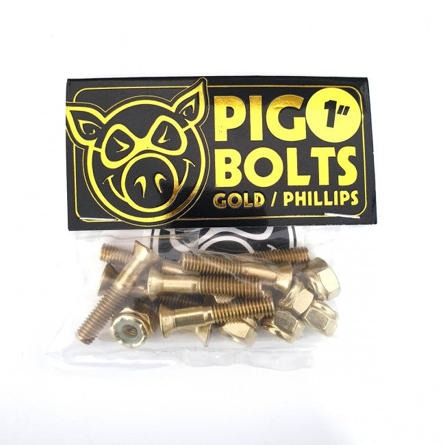 PIG HARDWARE SET - BOLTS ANODIZED GOLD 1&quot; PHILLIPS - The Drive Skateshop