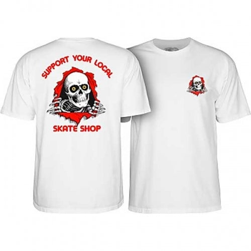 POWELL PERALTA SUPPORT YOUR LOCAL SKATE SHOP T-SHIRT WHITE - The Drive Skateshop