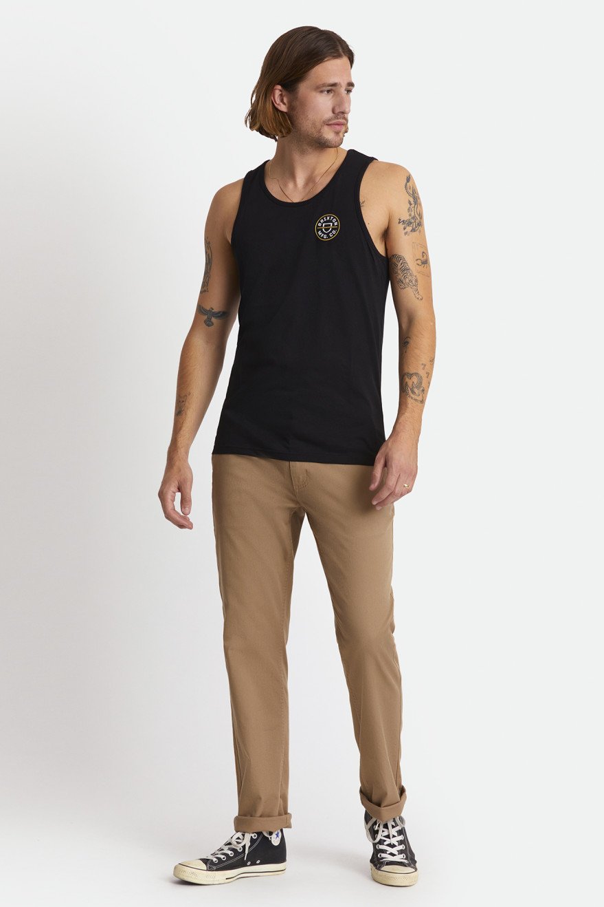 BRIXTON CREST TANK TOP BLACK/BLONDE - The Drive Skateshop