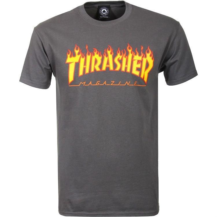 THRASHER FLAME LOGO TEE CHARCOAL - The Drive Skateshop