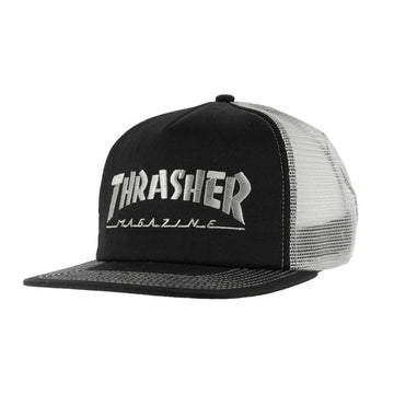 THRASHER LOGO EMBROIDERED MESH CAP BLACK/GREY
