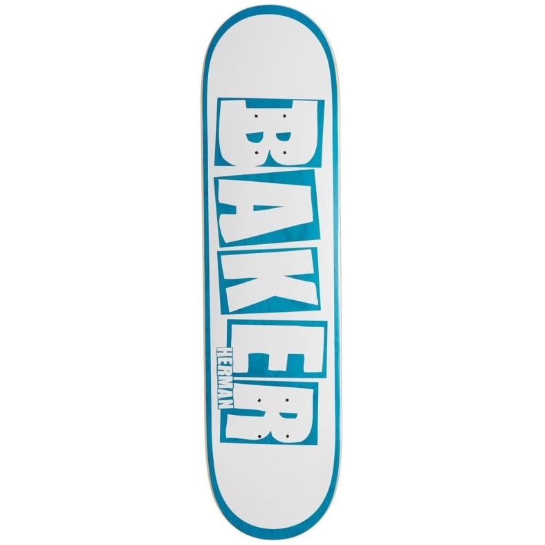 BAKER HERMAN RIBBON NAME DECK WHITE/BLUE (8&quot;) - The Drive Skateshop