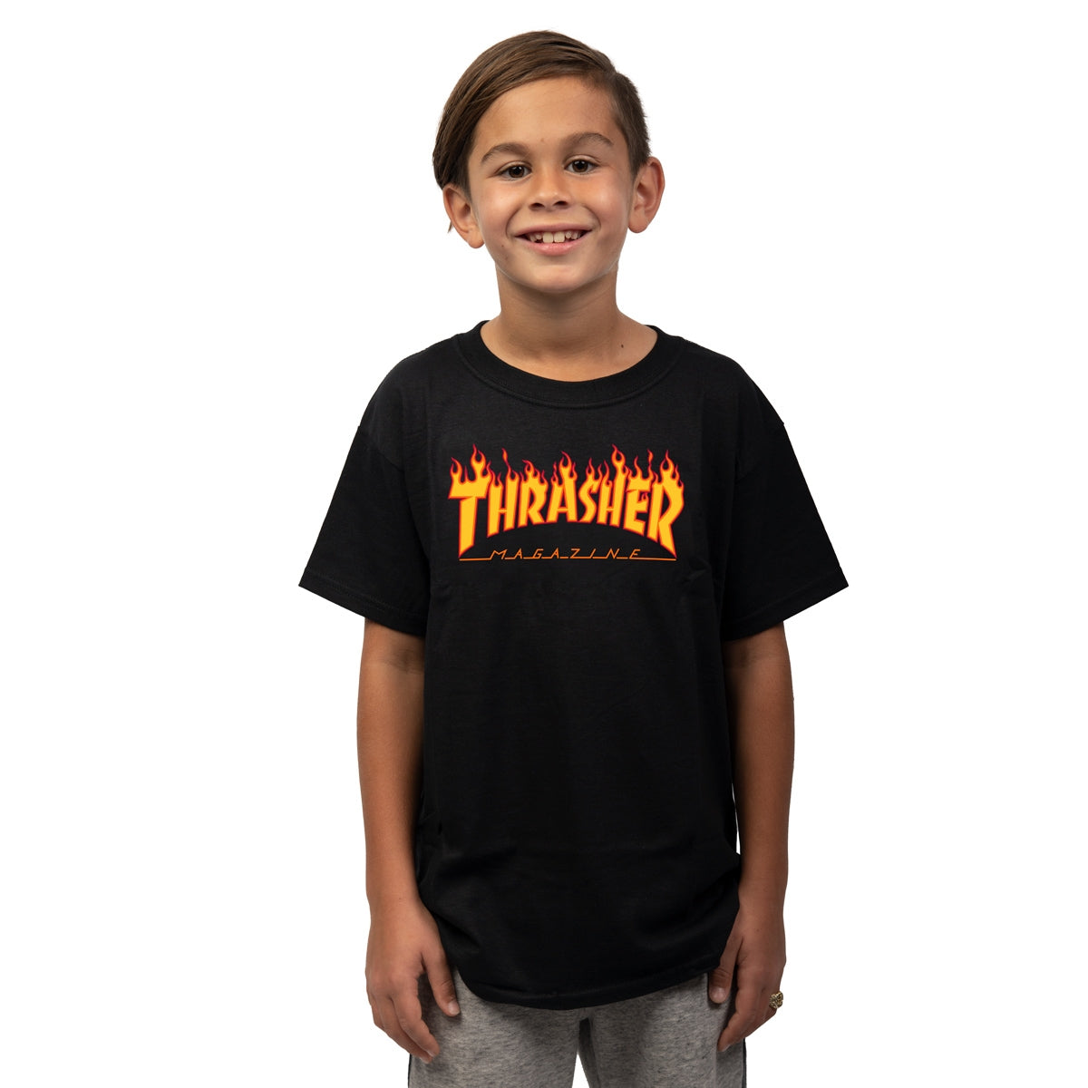 THRASHER YOUTH FLAME LOGO TEE BLACK - The Drive Skateshop